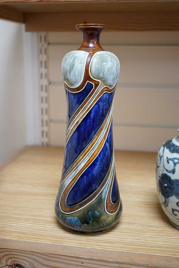 An Art Nouveau Doulton Lambeth vase by Frank Butler, 28.5cm. Condition - good